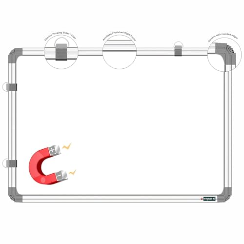 Image of YAJNAS Magnetic Whiteboard, 2x3 feet, Regular Steel Surface with Aluminium Frame, 10 Magnets, 2 Markers, Eraser, Scale for Home Office, School (2x3 feet Combo Pack)