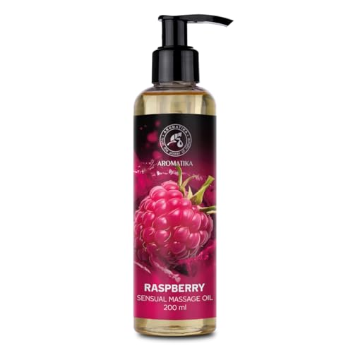 Olio da Massaggio Sensuale Lampone 200 ml - Olio da Massaggio con Olio di Mandorle - Olio Puro per il Corpo per Uomini e Donne - Olio per Momenti Emozionanti - Olio per Massaggi Rilassante