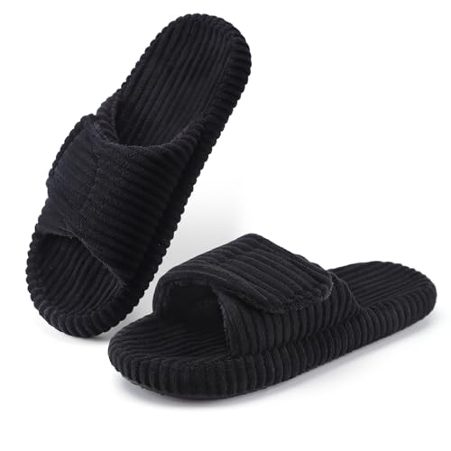 Womens Open Toe Slippers with Arch Support,Corduroy Indoor House
