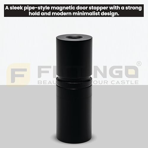 Image of 3 Inch Door Stopper Pipe Magnetic /Stopper for Main Door /Stainless Steel Heavy Duty Magnet Door Stops /Door Back Stopper for Home /Office /Hotels - (Pack of 2) - Black Finish-| 3 Years Warranty |