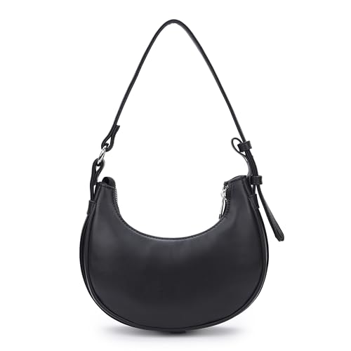 Image of K London Women's Vegan Leather Half Moon Bag | Stylish Black Shoulder Hobo | Compact Baguette Purse for Office, Casual, Party & Travel Use