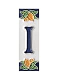 Numéros de maison, chiffres et lettres en céramique italienne, motif citron, dimensions du carreau : 10 cm x 3,5 cm (lettre I)