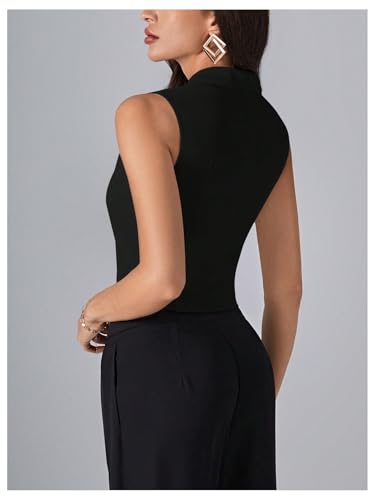 SweatyRocks Women's Button Front Vest Blazer Lapel Collar Sleeveless Slim Fit Jacket Top2