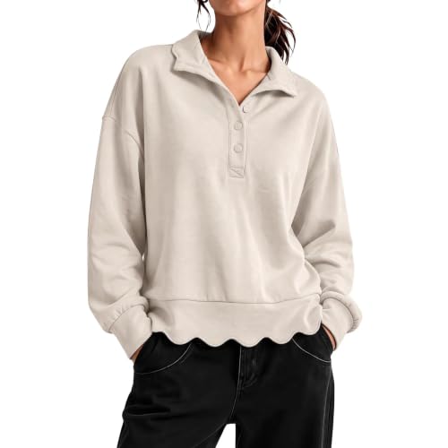 Numaller Polo Shirts for Women Button Collared Scalloped Oversized Hoodies - image 1