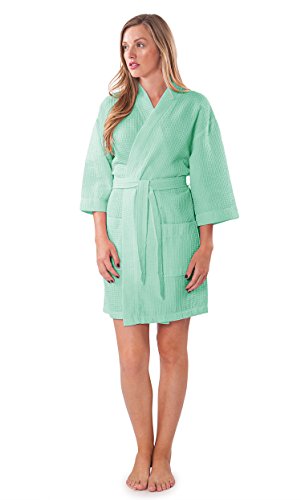 Image of Turquaz Lightweight Short Robes For Women Waffle Kimono Bathrobe - Soft, Fast-Drying, Long-Lasting Cotton Blend