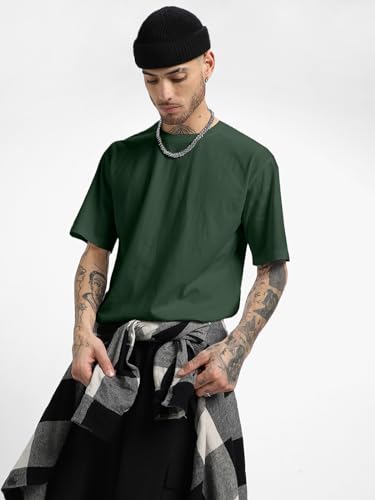 Image of Veirdo Oversized Baggy Fit Drop Shoulder Half Sleeves Round Neck Solid Pure 100% Cotton T-Shirt for Men (Available in White, Black, Mustard, Maroon, Green, Lilac, Navy, Red Color)