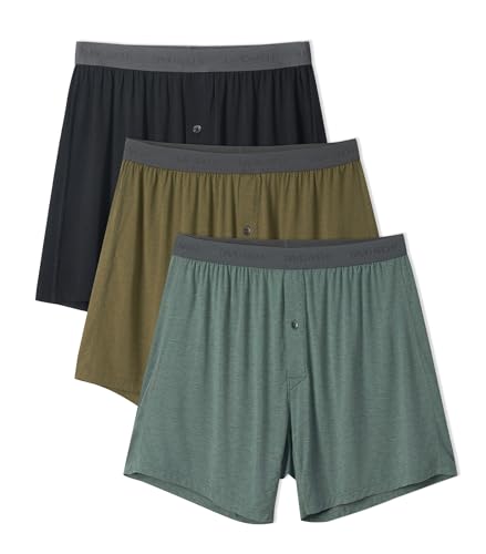DAVID ARCHY Mens Underwear Bamboo Rayon Boxers for Men Breathable and Cool Men's Boxer Shorts with Button Fly 3 or 5 Pack