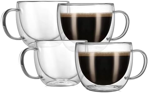 CNGLASS 8oz Double Wall Glass Coffee Mugs,Clear Insulated Espress...