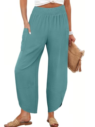 Image of ANRABESS Womens Wide Leg Palazzo Capri Pants 2026 Summer Casual High Waisted Barrel Lounge Flowy Cropped Beach Work Trousers