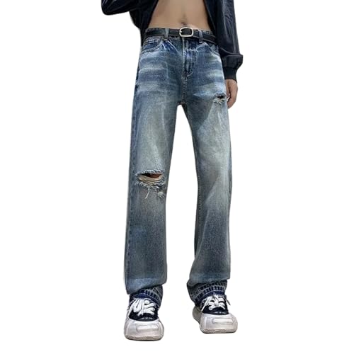 Men's Ripped Stretch Skinny Frayed Jeans Vintage Y2k Style Hip Hop Straight Leg Denim Pants2