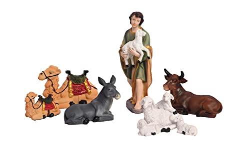 Image of KariGhar Resin 7 Pcs Animals With The Shepherd for Christmas Nativity Scene, Crib Decoration, Kudil Set, Various Other Decoration and Gifting, 8 Inch