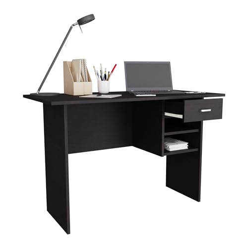Image of VIKI Engineered Wood Computer Table, Study Table, Desks with 1 Drawer & Shelves for Adults /Students, Office Home | NOKLAK | Dark Wenge, 120W x 75H x 60D | 1 Year Warranty