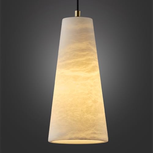 Osroyce Natural Alabaster Pendant Lights Kitchen Island, H-10In White Pendant Light Fixtures, Light Pendan Marble Conical Shade Copper cover