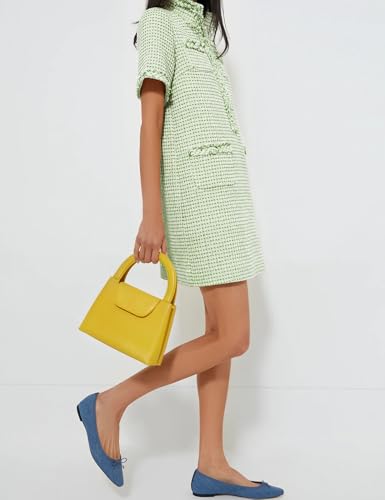 COZYPOIN Womens Tweed Mini Dress Elegant Front Half Zipper Short Sleeve Casual Work Straight Tube Dress with Pockets3