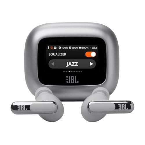 JBL New Launch Live Beam 3 TWS,Hi-Res Audio True ANC Earbuds,Smart Case with Touch Display,48H Playtime,Wireless Charging,6 Mic,Multipoint Connection,Ip55 Proof, Headphones App,Personi-Fi 3.0 (Silver) view 1