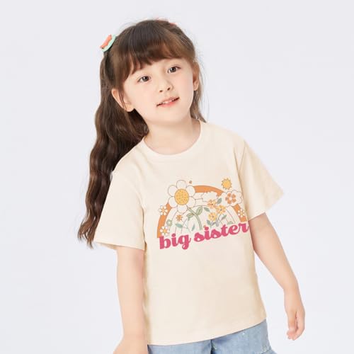 Image of Biggest /Bigger /Big Sister Shirt for Toddler Girls Cotton Short Sleeve Tshirts Announcement Outfits 2-10 Years