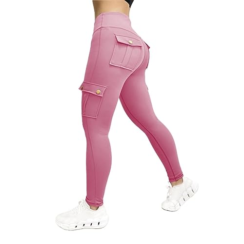 Leggings d'entraînement galbant et anti-frottement avec poches cargo rose