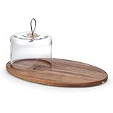Mikasa Glenwood Oval Serve Board Tray with Glass Cloche Dome, 15.5 inch