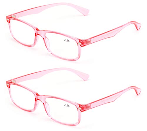 Image of 2 Pairs Casual Rectangular Reading Glasses - Stylish Simple Readers Rx Magnification Transparent Blue Red Clear