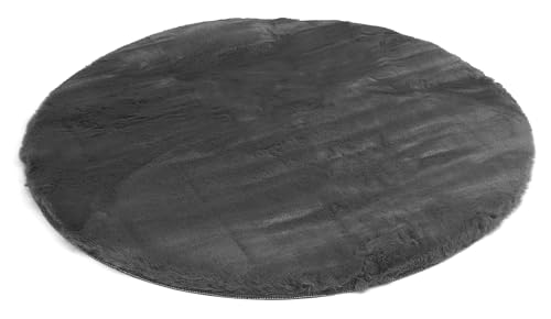 -LUXOR- living Sitzkissen Coste - Kunstfell Stuhlauflage als Deko Wohnzimmer oder Stuhlkissen - gemütliches Sitzkissen Stuhl Dekokissen 40 cm rund Anthrazit 1 Stück