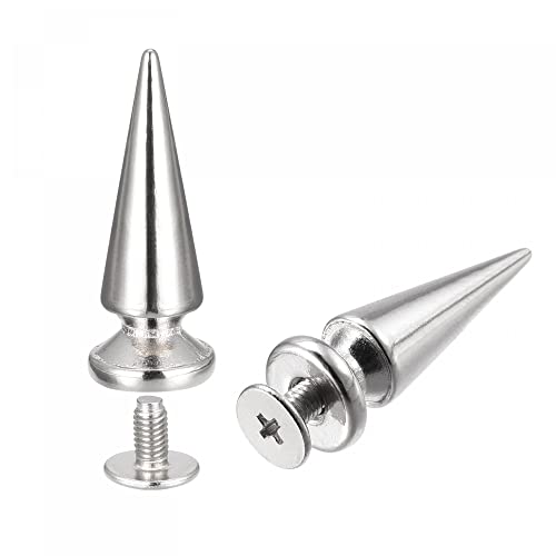 uxcell 10x26mm Screw Back Rivets, 30 Sets Solid Leather Studs Spike for DIY Silver Tone