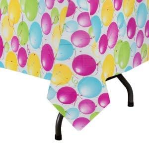 Miniatura 4 de Exquisite Paquete de 12 manteles de plástico con globos impresos, mantel de plástico desechable para fiesta de cumpleaños, 12 unidades