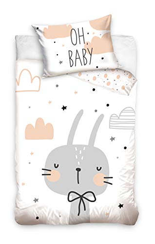 DHestia - Juego Funda Nórdica 100% Algodón Natural para Cuna de Bebé Conejo BABY203005