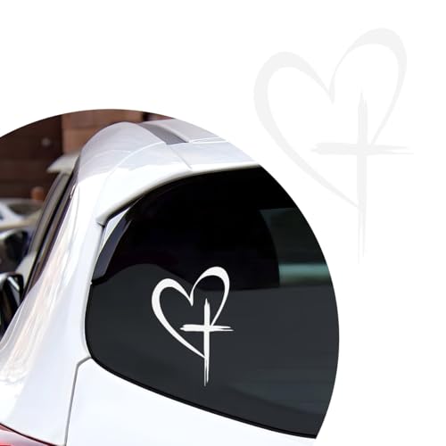 DXNQ Love Cross Sticker Decal, 8.7''×6'' Waterproof Vinyl Love Heart Cross Stickers Car Bumper Decals, Decoration Stickers for Car Window Wall Laptop Notebook, Car Accessories (White, Small)