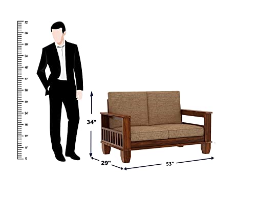 Image of K L FURNITURE Wooden Solid Sheesham Wood 5 Seater Sofa Set With Cushions (5 Seater Sofa | (3+2) Honey Finish, Brown