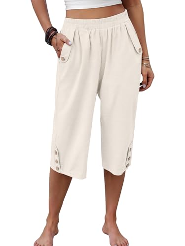 Image of ANRABESS Womens Wide Leg Capri Pants Elastic Waist Casual Loose Lounge Trousers 2026 Summer Flowy Beach Vacation Clothes