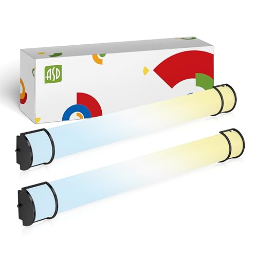 Image of ASD LED 48 inch Vanity Flush Mount Light Fixture, Linear Bathroom Lighting Bar | 3CCT, Dimmable, Energy Star, ETL Listed | 35W 3200LM 3000-5000K 120V | Long Bath Wall Sconce Over Mirror | Black, 2 Pack