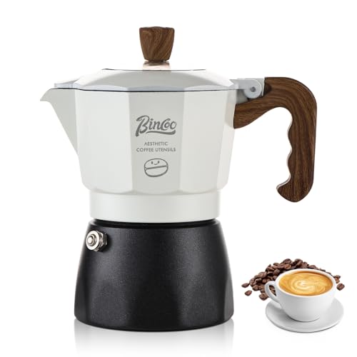 Bincoo Espresso Maker Stovetop - 2 Cup/120ML Small Stove Top Espresso Italian Coffee Maker, Camping Moka Pot (White-black)