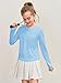 Haloumoning Girls Long Sleeve Athletic Shirts Lightweight Yoga Tops Crewneck Gym Tees with Thumb Holes Sky Blue
