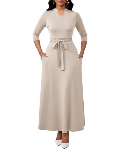 Image of BubFee Maxi Dresses for Women Semi Formal Long Dress 3 /4 Sleeve Casual A-line Church Dresses with Pockets