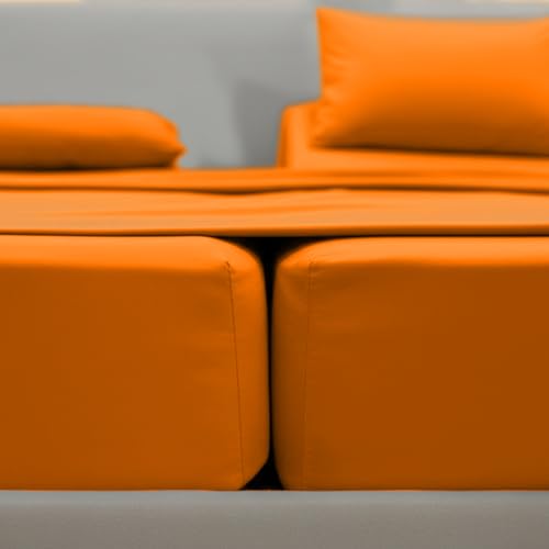 Image of Elegant Comfort Luxurious 1500 Premium Hotel Quality Microfiber Three Line Embroidered Softest 5-Piece Bed Sheet Set, Wrinkle and Fade Resistant, Split King, Orange