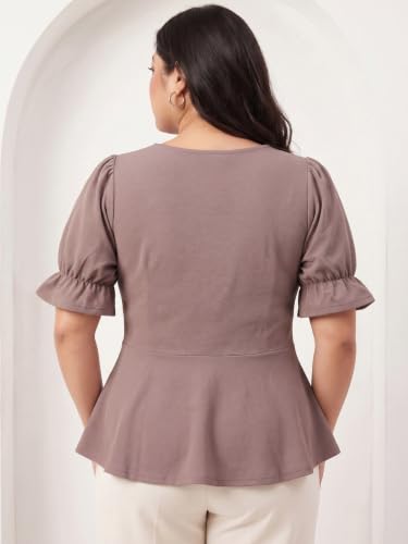 Selvia Women's Puff Sleeve Plus Size Peplum Top, Top for Women Stylish Western (1080TK14304N-XL_Mauve) - Image 3