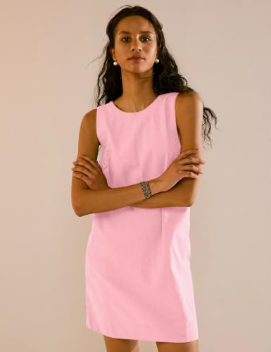 Image of VIUTIL Womens Summer Linen Mini Dress Boat Neck Low Back Sleeveless Tank Dresses with Pockets 2026 Vacation Outfits