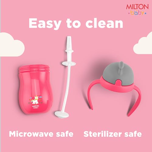Image of Milton Baby Flexible Straw Sipper Bottle | 360 Drinking with No-Spill Weighted Straw | BPA-Free, Food-Grade Material | Microwave & Sterilizer Safe I Sipper water bottle for kids 12+ Month, 270 ml,Pink