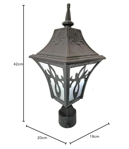 Image of Victorian Style Outdoor Post Light, Black Cast Iron, Decorative Garden Lantern with Frosted Glass Panels, Bulbs Not Included (Pack of 1)