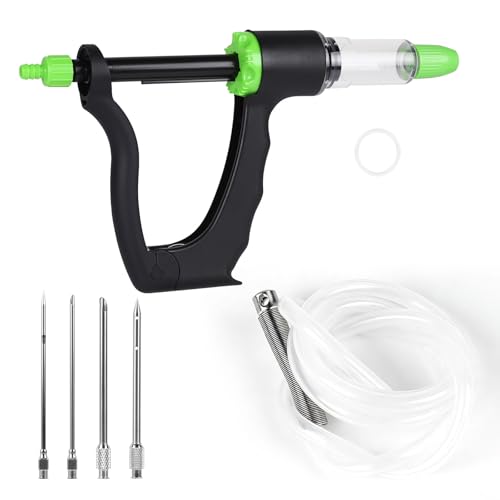lalago Jeringa Salsa BBQ Semiautomática, Inyector De Sabor con 4 Agujas y Manguera, Inyector De Carne con 3 Cantidades de Inyección, Jeringa para Cocina, para Carne de Vacuno Pollo (Set B)
