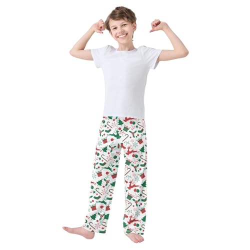 ZZXXB Reindeer Socks Gift Boys Long Pants Soft Trousers Elastic Waist Kids Lounge Bottoms with Pockets S-XL2