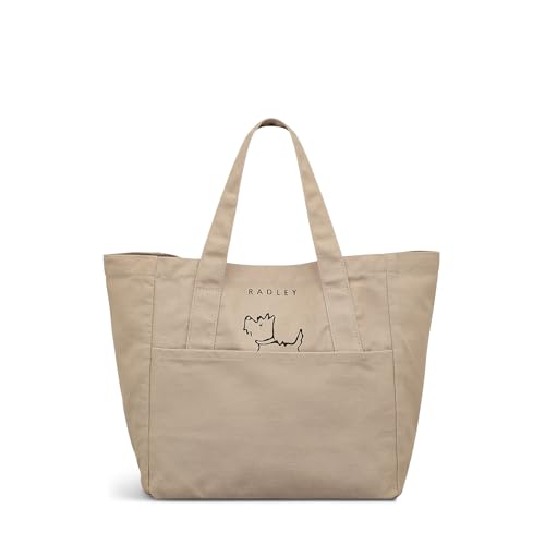 RADLEY London Hide And Seek Dog Responsible Small Open Top Reusable Recycled Canvas Crook Tote Bag, Pumice