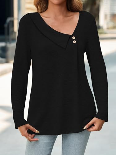 Yousify Womens Asymmetric V Neck Shirts Long Sleeve Fall Dressy Casual Button Down Tunic Tops Business Loose Fit Blouses2