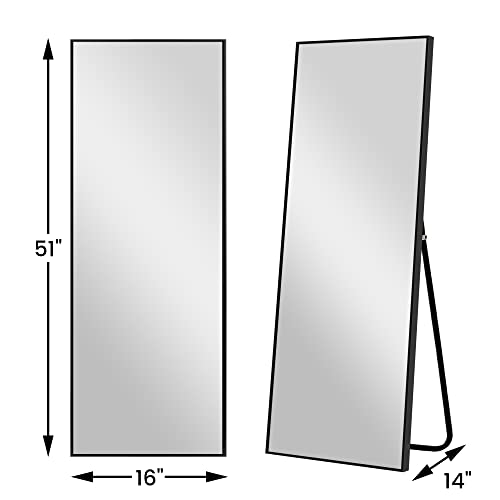 Image of PexFix Full Body Mirror Length with Black Aluminum Alloy Frame Stand Wall Mounted Hanging for Bedroom Bathroom Living Room Decor,51''x16'' (1015)