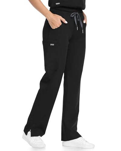 Image of COMENII Scrubs for Women, Knit Yoga Waistband Straight Leg Cargo Pants, Classic Fit Womens Scrubs Pants