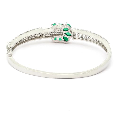 Image of ZENEME Rhodium-Plated Square Shaped American Diamond Studded Kada Bracelet For Girls and Women