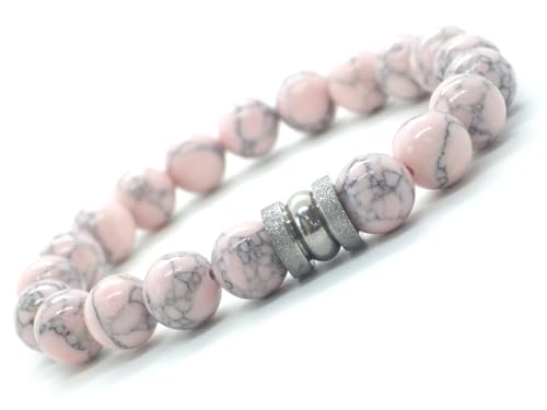 Bracelet homme perles turquoise rose de haute qualité et acier
