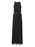 Adrianna Papell Womens Art Deco Beaded Blouson Dress with Halter Neckline, Black/Black, 6