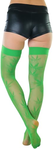 Image of ToBeInStyle Women's Thigh High Stockings Bodystocking Tights Medicinal Cannabis Marijuana Weed Leaf Print Festival Hosiery