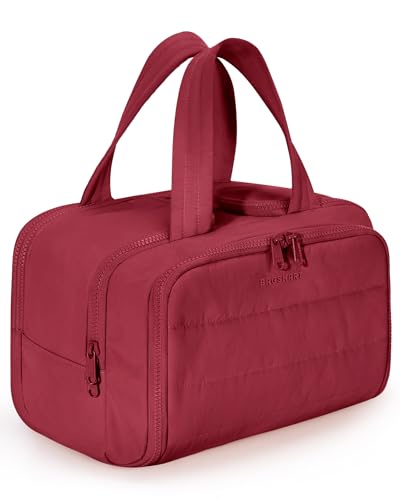 Image of BAGSMART Travel Toiletry Bag, Puffy Toiletry Bag for Women, Wide-open toiletry bags for traveling, Large Travel Cosmetic Makeup Bag Organizer for Accessories,Toiletrie (Vintage Berry)